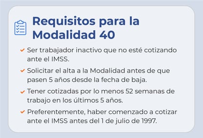 Requisitos para alta en la Modalidad 40