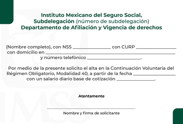 Formato de escrito libre para la Modalidad 40