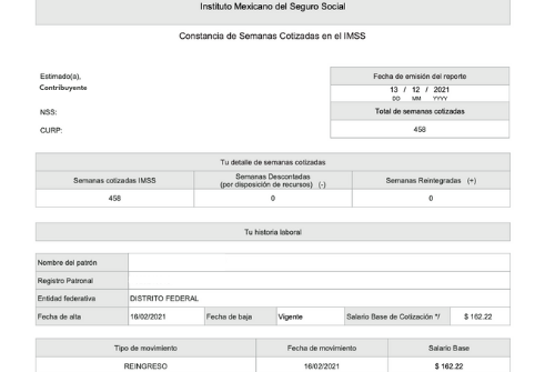 constancia de semanas cotizadas en el IMSS
