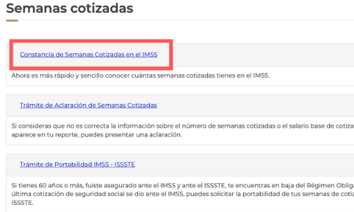 entrada para obtener las semanas cotizadas IMSS